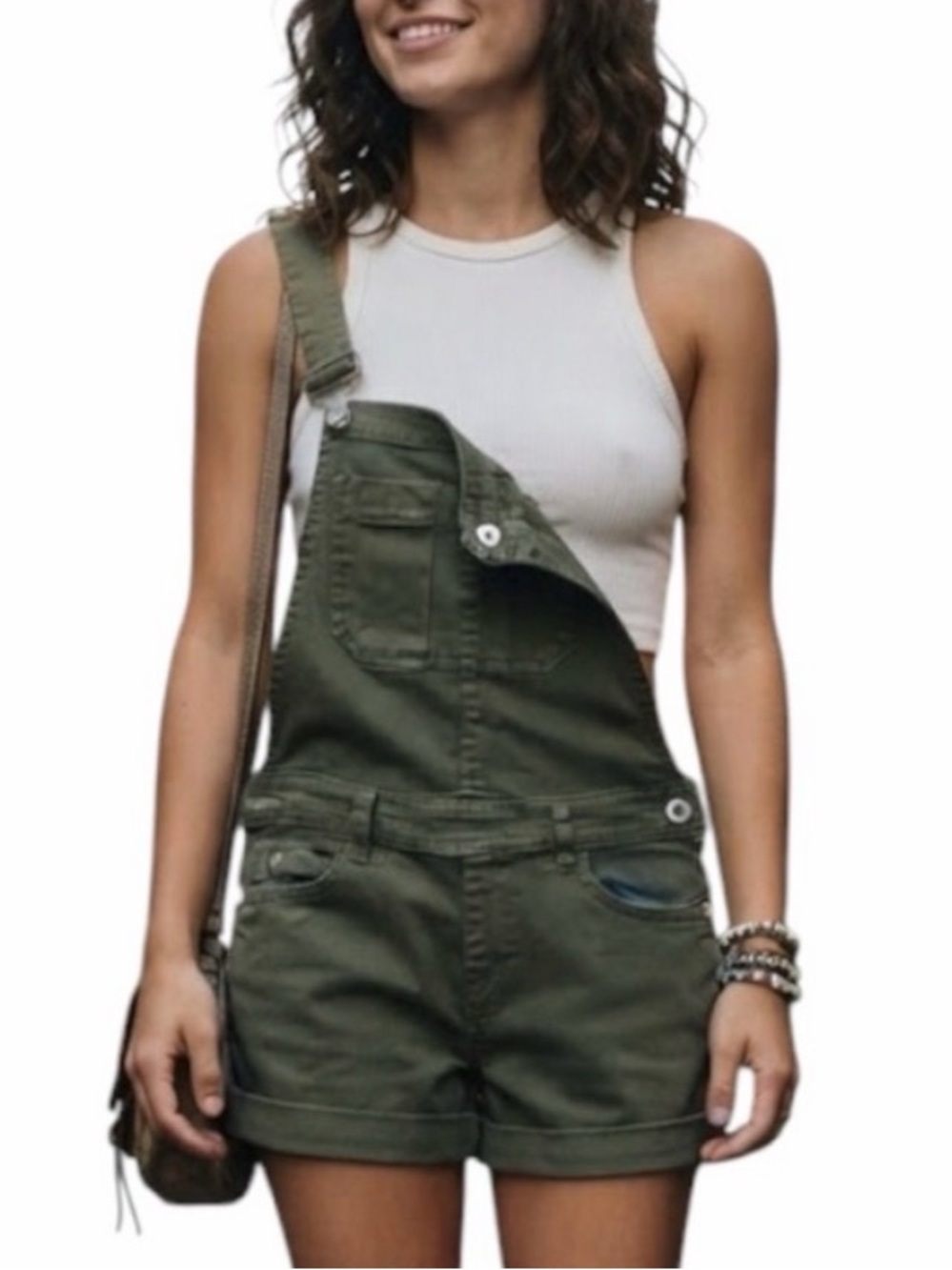 ARDENE Streetwear Y2K Olive Green Camo Short Overalls Utility Pockets XS / 2